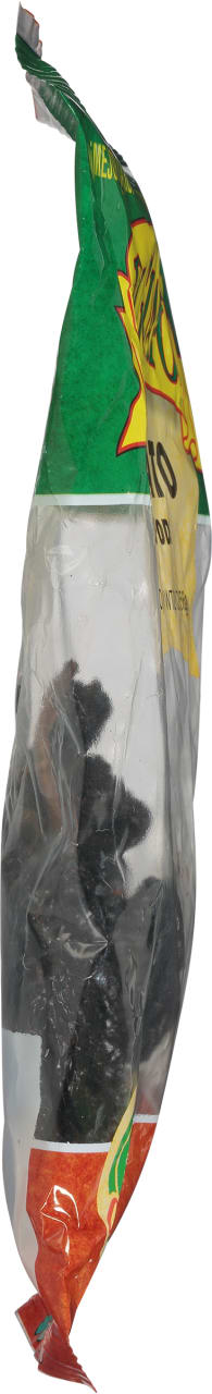 A close-up of a bag of black olives.