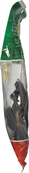 A close-up of a bag of black beans.