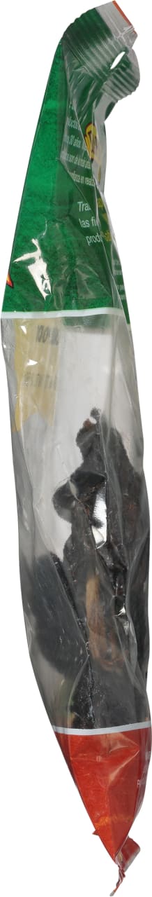 A close-up of a bag of black beans.