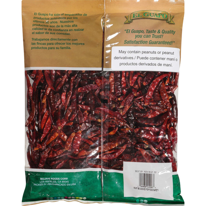 A bag of El Guapo dried red chili peppers.