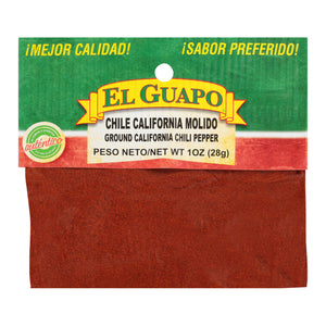 A bag of El Guapo Ground California Chili Pepper.