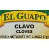 El Guapo brand packaging for cloves with a net weight of 0.25 oz (7g).
