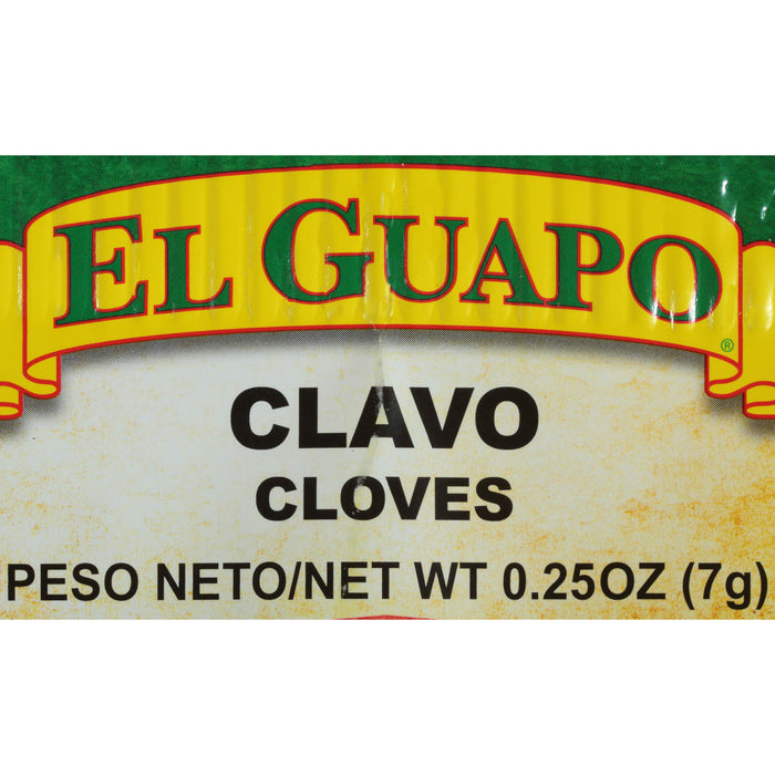 El Guapo brand packaging for cloves with a net weight of 0.25 oz (7g).
