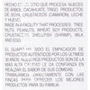 A white label with text in Spanish and English about the ingredients and origin of the product.
