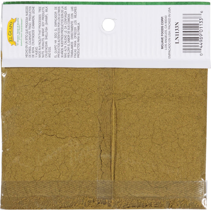 A bag of El Guapo seasoning mix with a label that includes product information and a barcode.