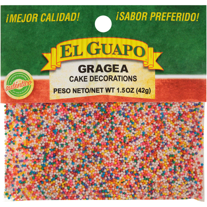 A bag of El Guapo Grajea cake decorations.