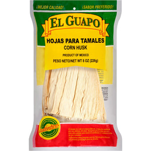 A package of El Guapo corn husks for making tamales.