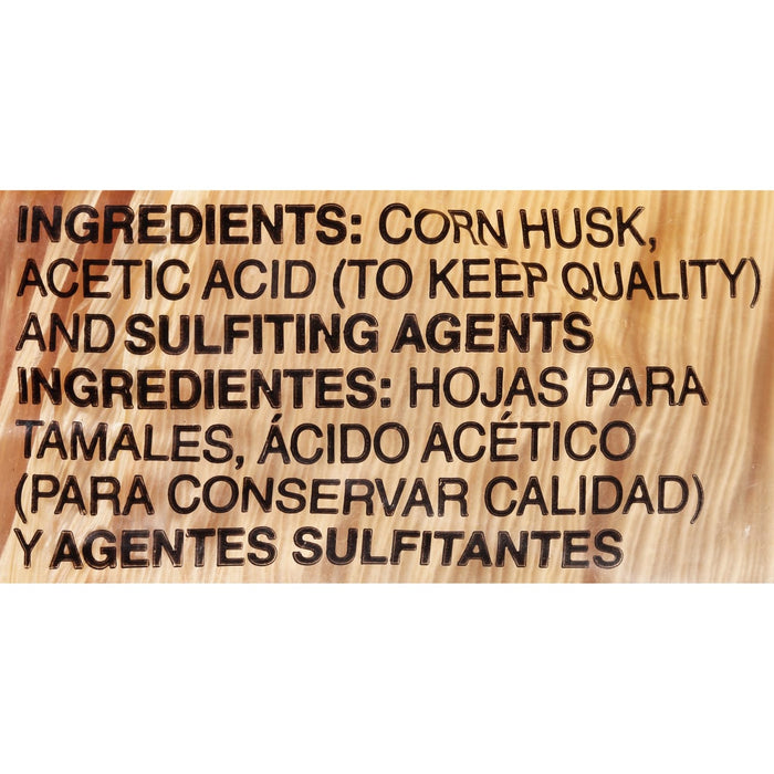 Ingredients for corn husks in English and Spanish.