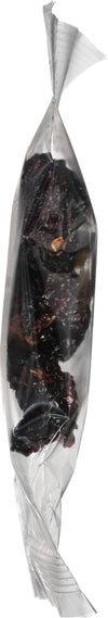A close-up of a bag of dried blackberries.