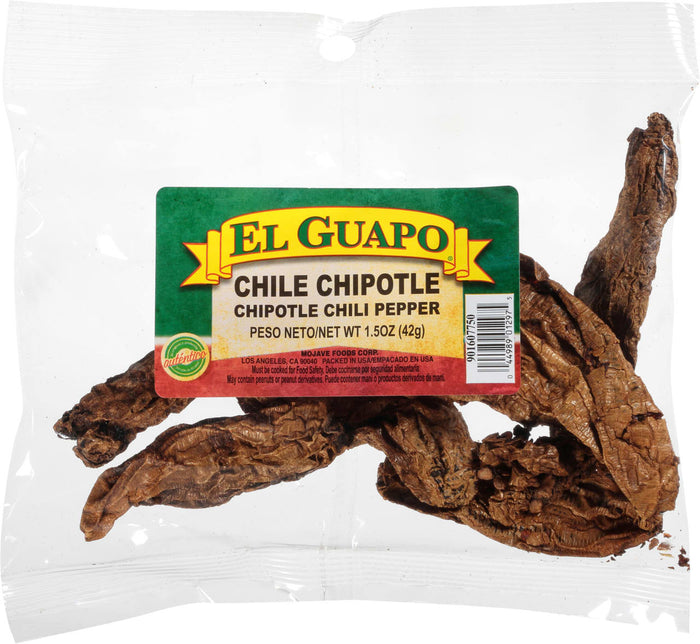 A bag of El Guapo Chipotle Chili Peppers.