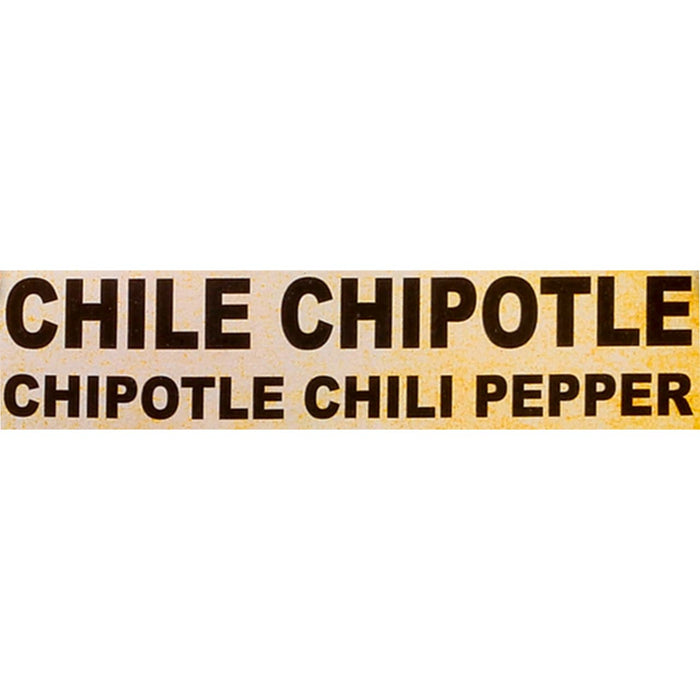 A product label for El Guapo Chile Chipotle, displaying CHILE CHIPOTLE and CHIPOTLE CHILI PEPPER in bold black text on an orange background.