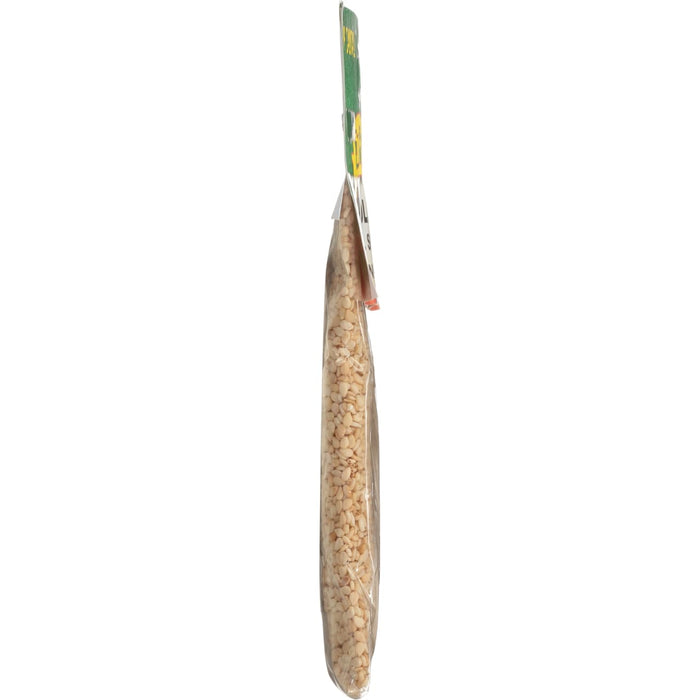 ['A side view of a bag of sesame seeds.']