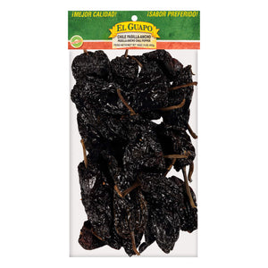 A bag of El Guapo Pasilla-Ancho chili peppers.
