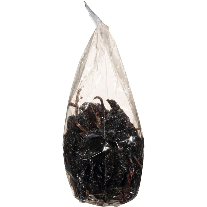 A bag of dried black chiles.