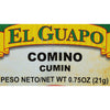 A yellow and green El Guapo brand label for cumin.