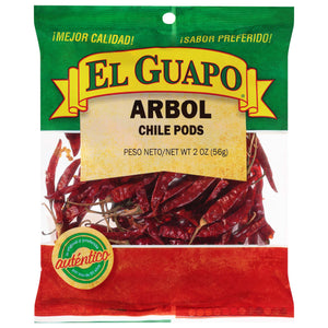 A bag of El Guapo Arbol Chile Pods.