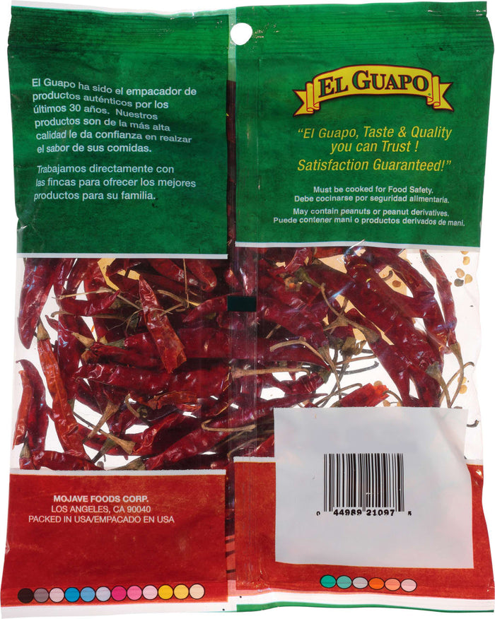 A bag of El Guapo dried red chili peppers.