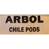 A label for Arbol Chile Pods.