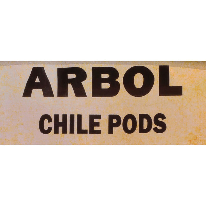 A label for Arbol Chile Pods.