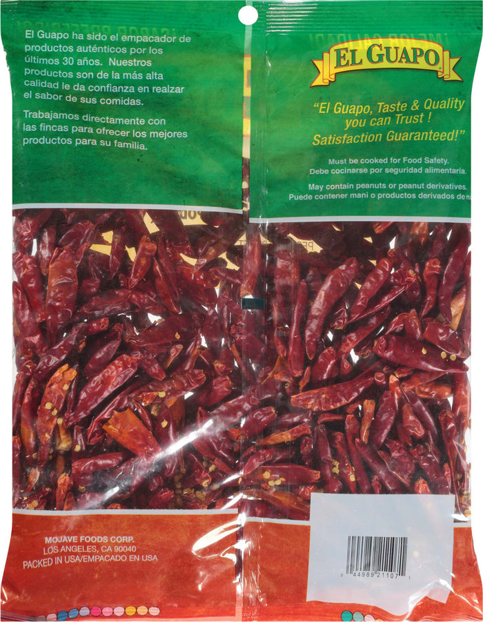 A bag of El Guapo dried red chili peppers.