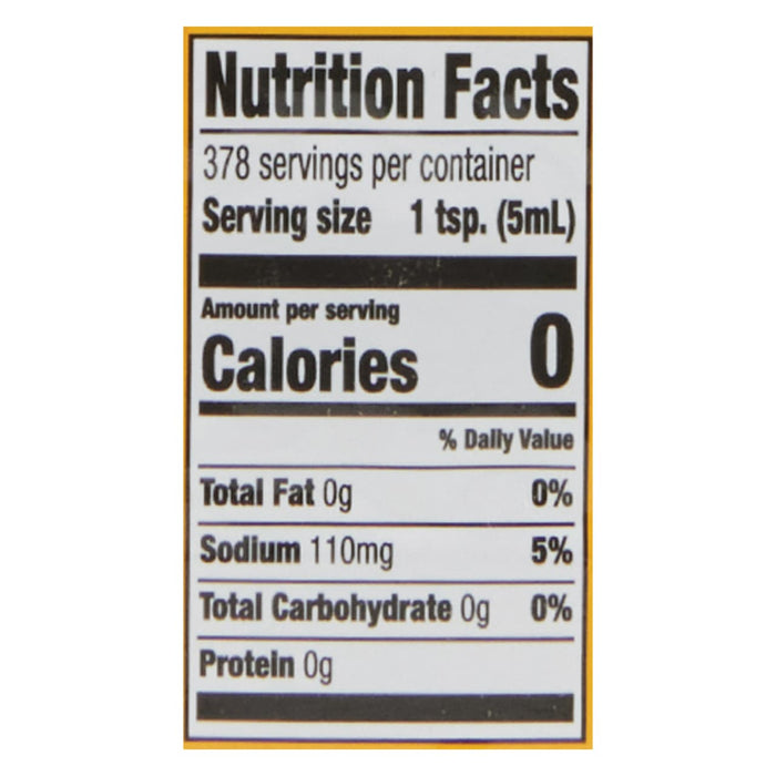 Nutrition facts label for a product with 0 calories per serving.