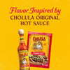 A bottle of Cholula Original Hot Sauce stands next to a packet of Cholula Medium Taco Seasoning Mix 1 Oz against a bright yellow background featuring the text Flavor Inspired by CHOLULA ORIGINAL HOT SAUCE.
