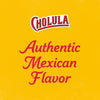 A graphic illustration for Cholula Medium Chili Garlic Taco Seasoning Mix 1 Oz featuring the brand logo and the phrase Authentic Mexican Flavor set against a textured yellow background.