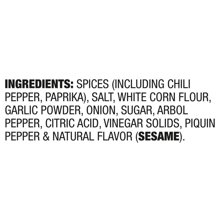 A list of ingredients for a product, including spices, salt, and natural flavors.