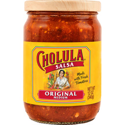 A jar of Cholula Original Medium Salsa.