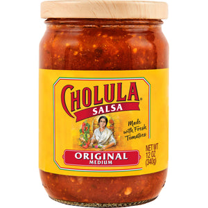 A jar of Cholula Original Medium Salsa.