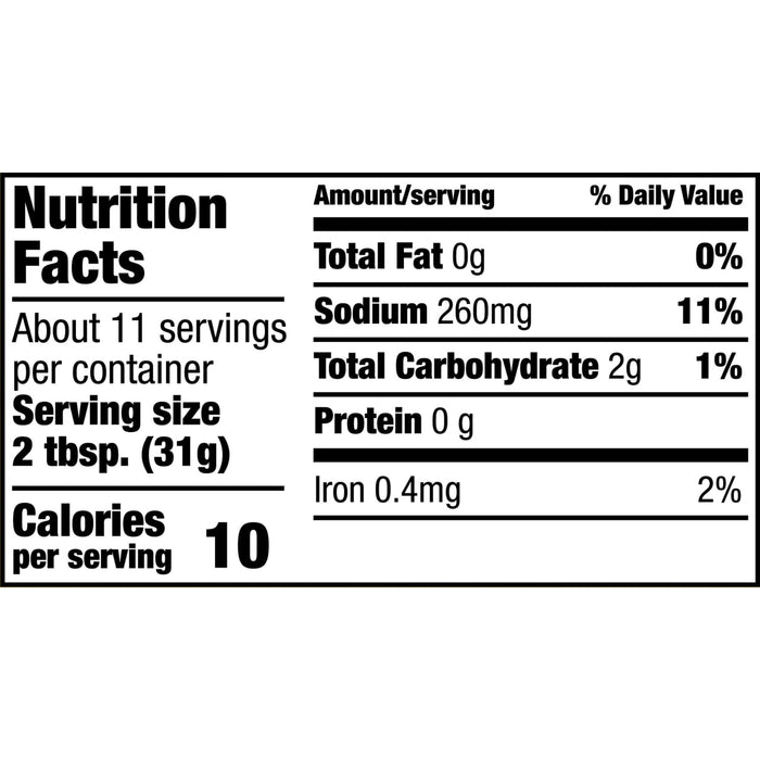 Nutrition facts label for a product with 10 calories per serving.