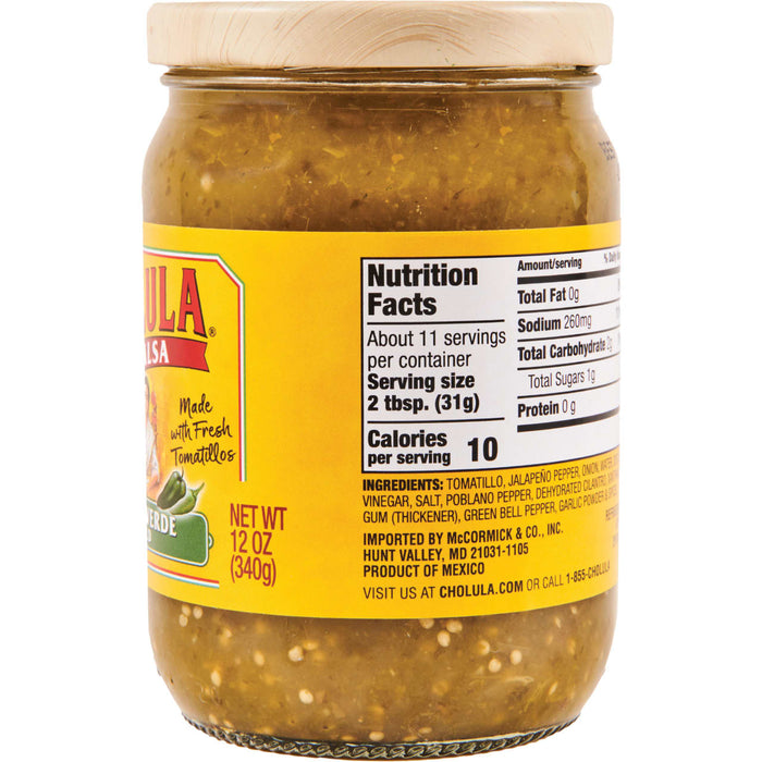 A jar of Cholula Original Green Salsa Verde.