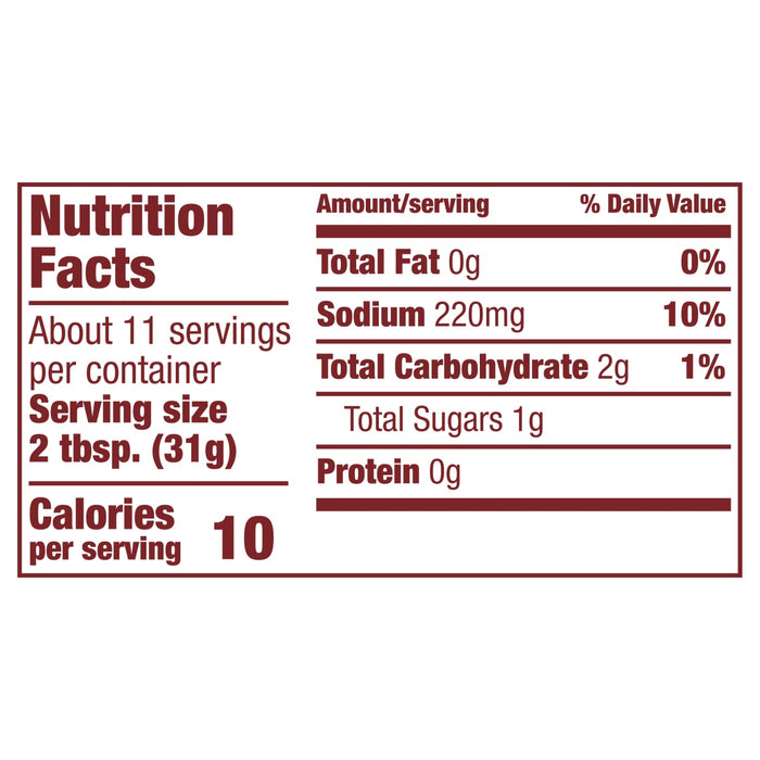 A nutrition facts infographic for a serving of Cholula Salsa Verde Mild Green Salsa Verde 12 Oz lists 10 calories, 2g of total carbohydrates, and 220mg of sodium.