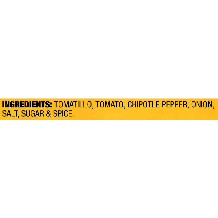A yellow banner with black text listing the ingredients for a salsa.