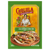 A package of Cholula Jalapeno Lime Hot Seasoning Mix with a serving suggestion of tacos.