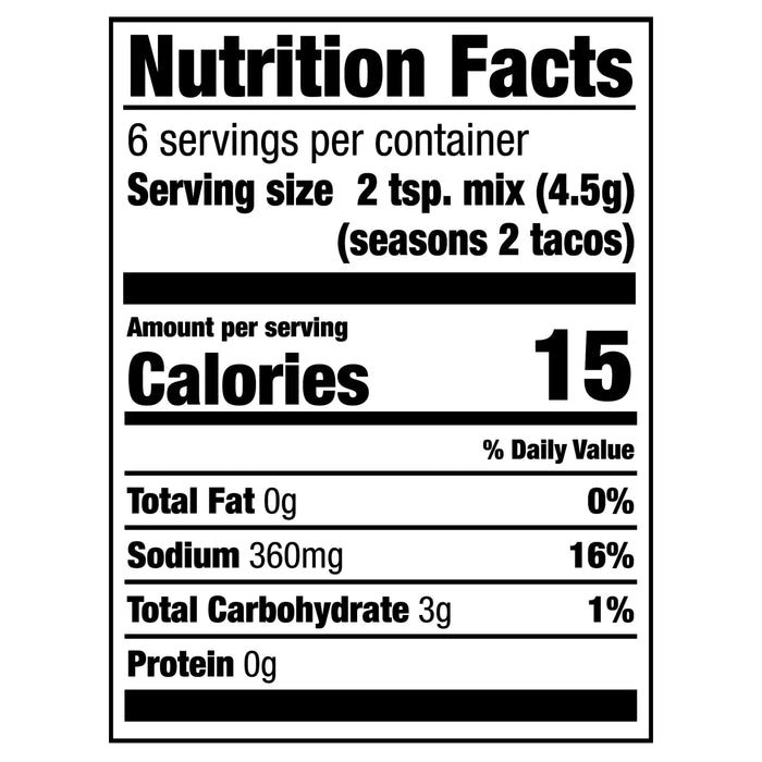 Nutrition facts label for a product that has 15 calories per serving.