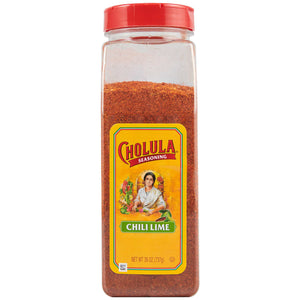 A bottle of Cholula Chili Lime Seasoning.