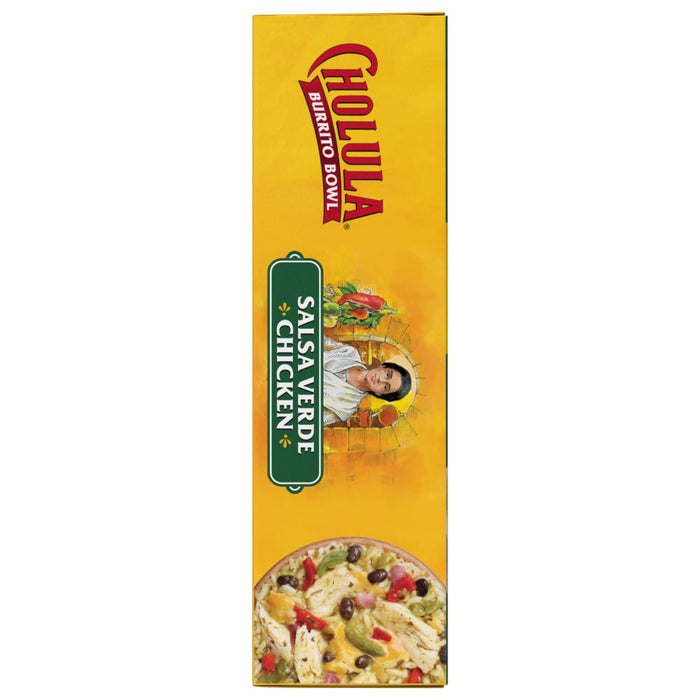 A box of Cholula Burrito Bowl Salsa Verde Chicken.