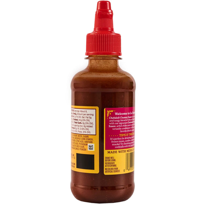 A bottle of Cholula Chamoy Sauce, a sweet and tangy Mexican condiment made with arbol chiles.