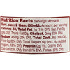 A nutrition facts label shows that a serving size of 2 tablespoons contains 40 calories, 1 gram of total fat, 8 grams of total carbohydrates, and 6 grams of total sugars.