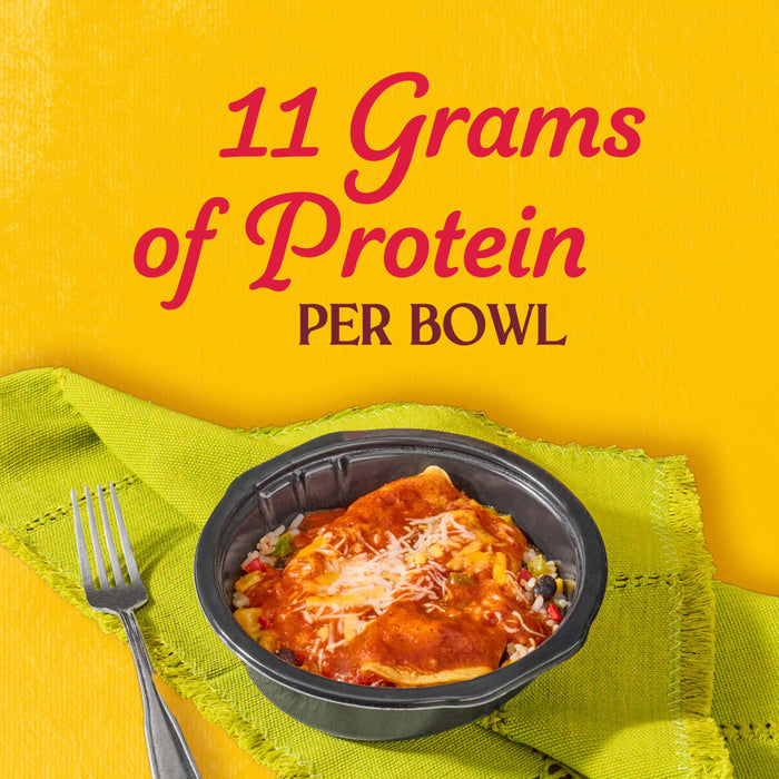 A bowl of pasta is shown with the text 11 Grams of Protein PER BOWL.