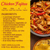 This image shows a recipe for Cholula Chicken Fajitas, including a list of ingredients and a photo of the finished dish.