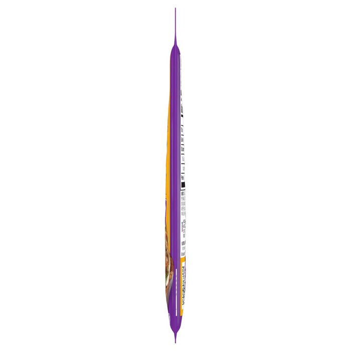 A side profile view of a slim purple pouch containing Cholula Mild Pork Carnitas Seasoning Mix 1.3 Oz showing the nutrition facts and ingredient list.