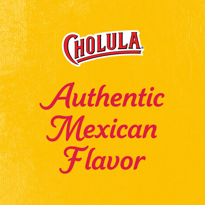 Cholula hot sauce advertisement featuring the brands logo and the phrase Authentic Mexican Flavor.