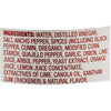 The image shows the ingredient list of a food product, including water, distilled vinegar, salt, ancho pepper, spices, modified corn starch, and other natural flavors.