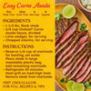 This image shows a recipe for Carne Asada Tacos, listing ingredients including Cholula brand sauces and flank steak, alongside a plate of sliced carne asada garnished with lime and cilantro.