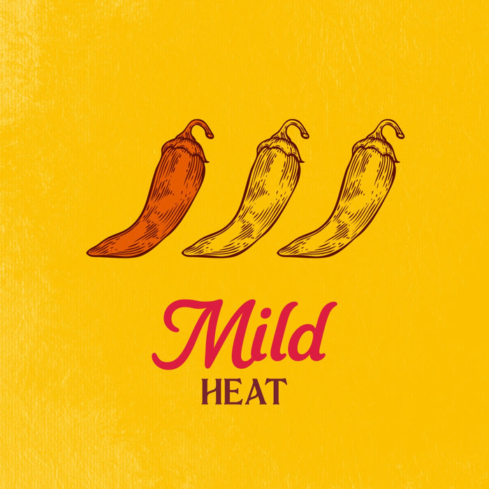 Illustration of three chili peppers with varying colors indicating mild heat.