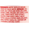 The image shows the ingredient list for a food product, including water, distilled vinegar, tamari soy sauce, and various spices and herbs.