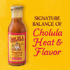 A bottle of Cholula Original Taco hot sauce is displayed next to the text Signature Balance of Cholula Heat &amp; Flavor.