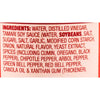 The image shows the ingredient list for a food product, including water, distilled vinegar, tamari soy sauce, and various spices.